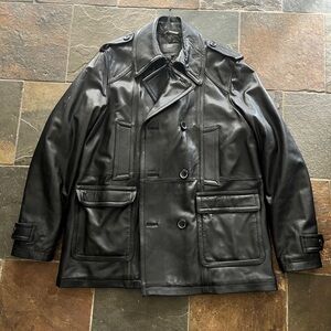 Sean John Black Leather Pea Coat